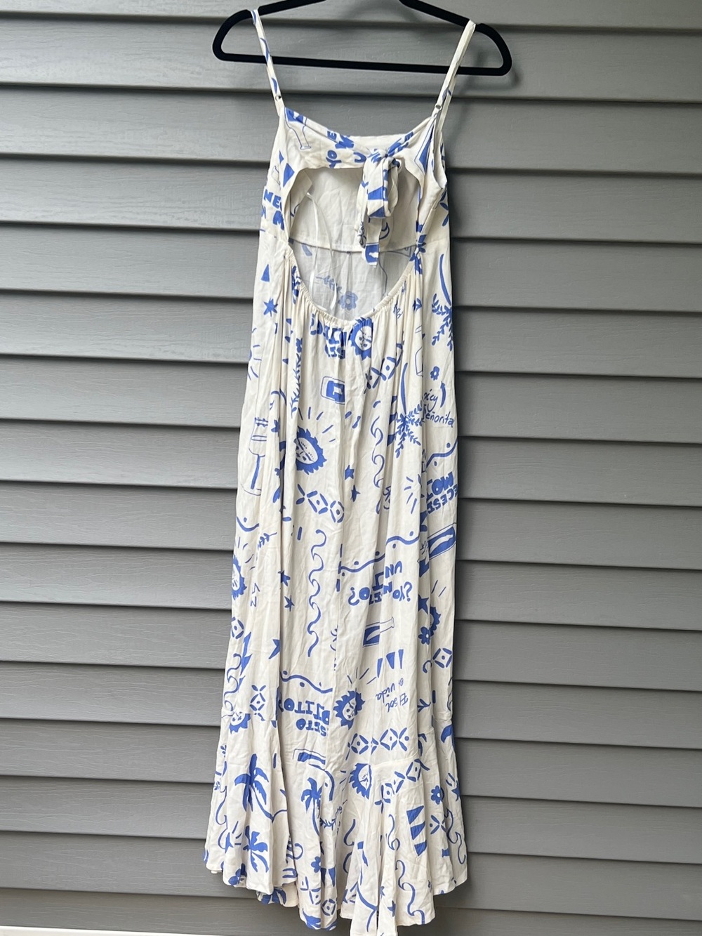Paper Heart Anthropologie Maxi Dress Vino Tie Back Size S White Blue Summer - Picture 4 of 14